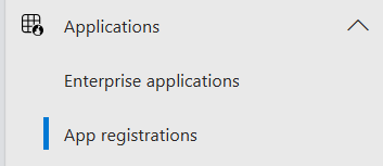 Screenshot of GUI. Applications. Enterprise applications. App registrations.